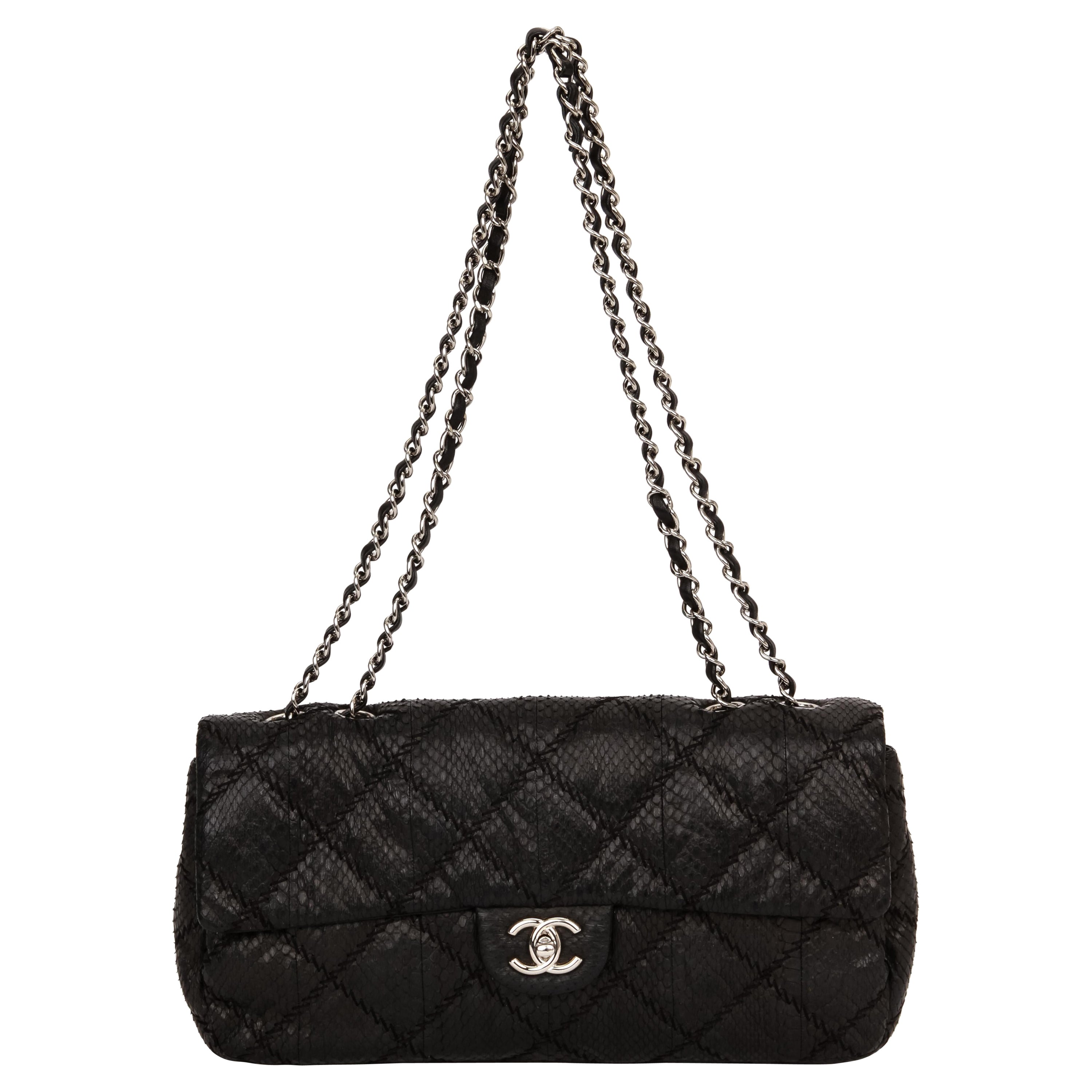 Chanel Black Python Single Flap Bag