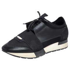 Balenciaga Black Leather And Mesh Race Runner Sneakers Size 37