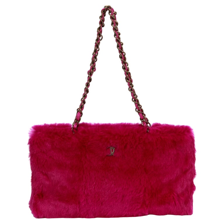 Chanel Fuchsia Rabbit Fur Shoulder Tote at 1stDibs