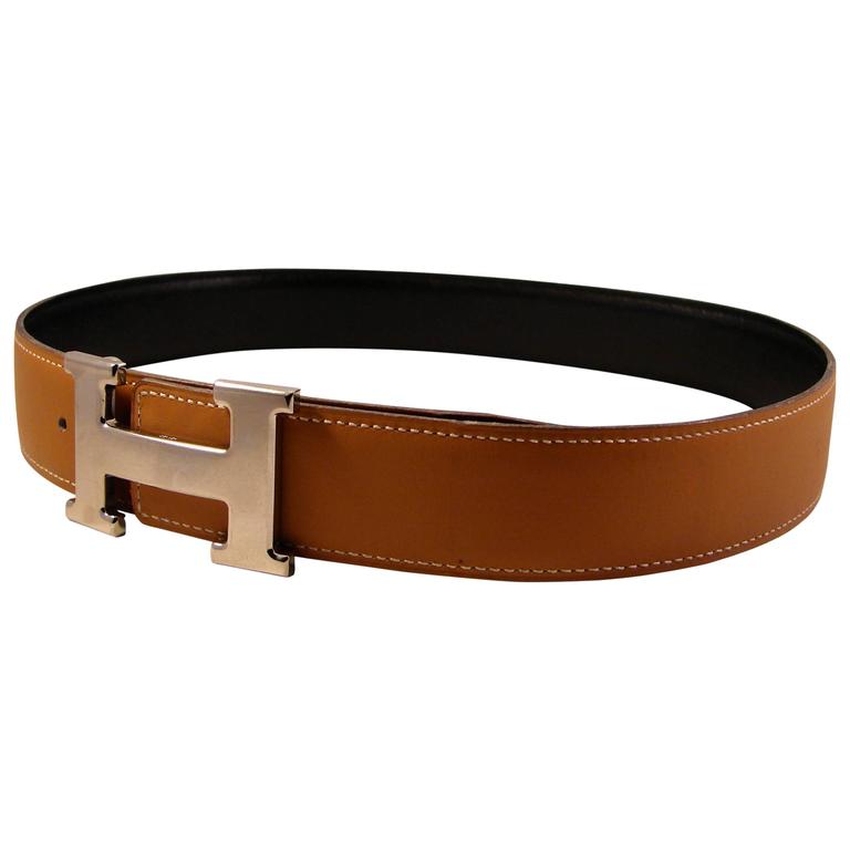 Hermes Constance Silver H Belt Buckle with Reversible Strap in Noir