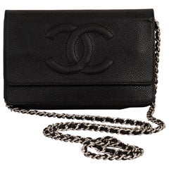 Chanel Chanel Schwarze Kaviar-Lamm-Umhängetasche an einer Kette