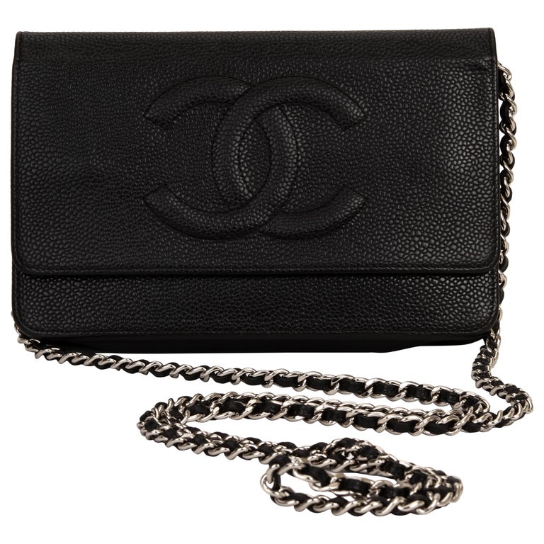Chanel Black Caviar Lamb Crossbody Wallet on a Chain Bag For Sale
