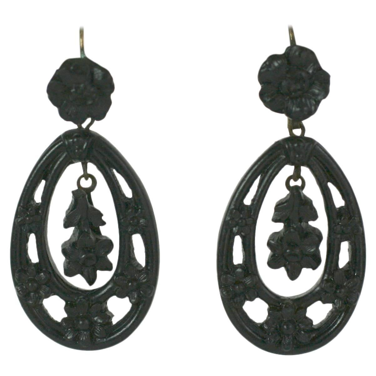 Victorian Carved Gutta Percha Earrings