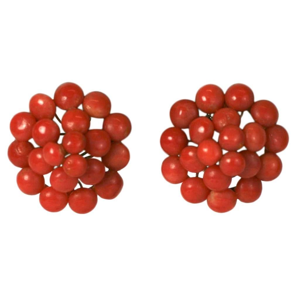 Antique Coral Button Earrings