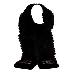Chanel Black Orylag Rabbit Striped Fur Scarf