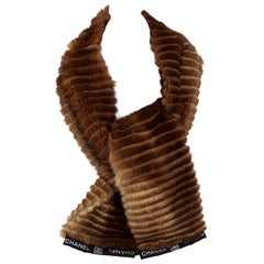 Chanel Brown Orylag Striped Rabbit Fur Scarf