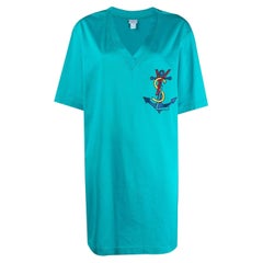  Yves Saint Laurent YSL Logo Turquoise Cotton Dress 