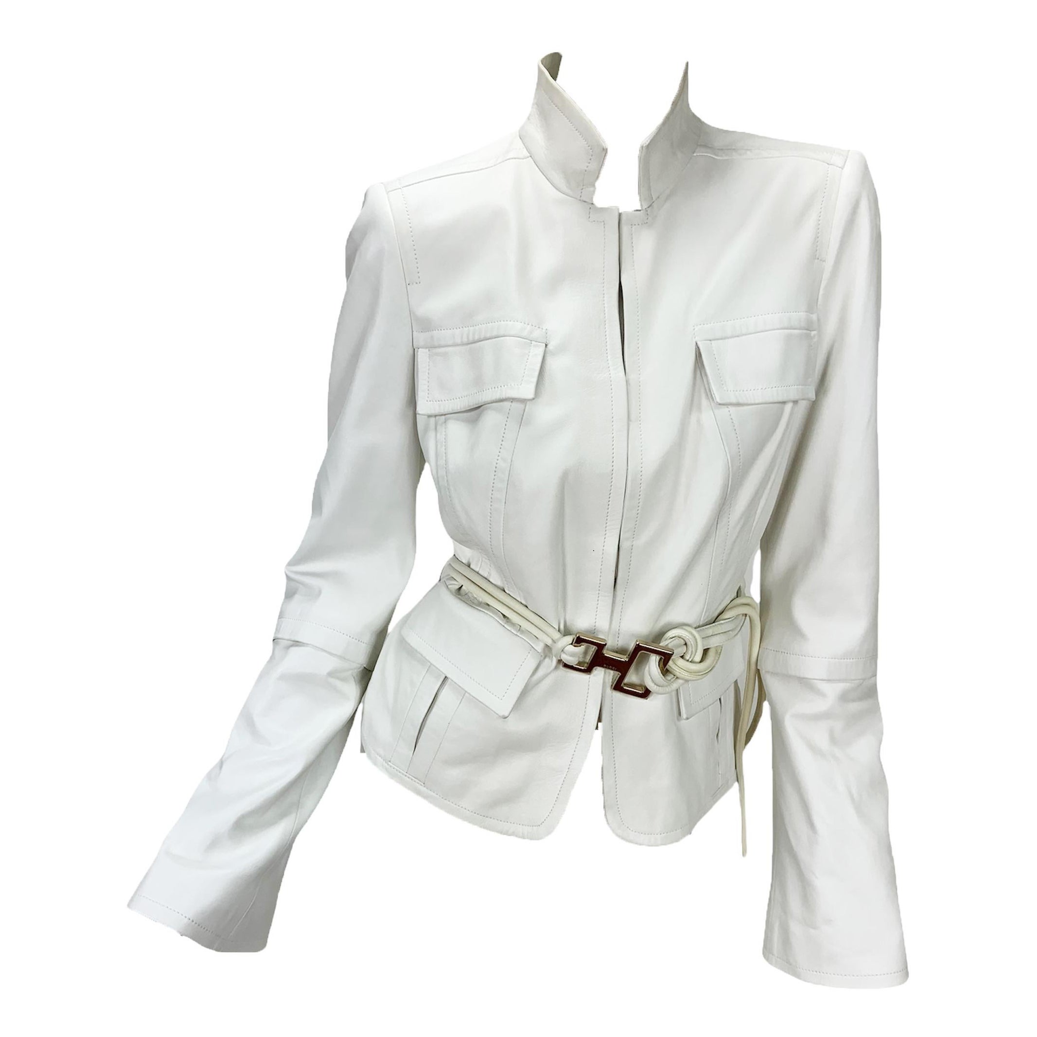 Tom Ford for Gucci F/W 2004 White Leather Rope Belted Jacket It. 46 - US 10 For Sale