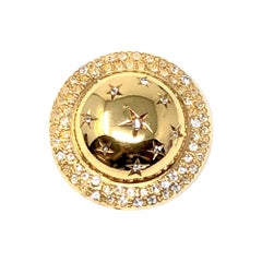 Celine Gold Stars Rhinestone Dome Brooch 