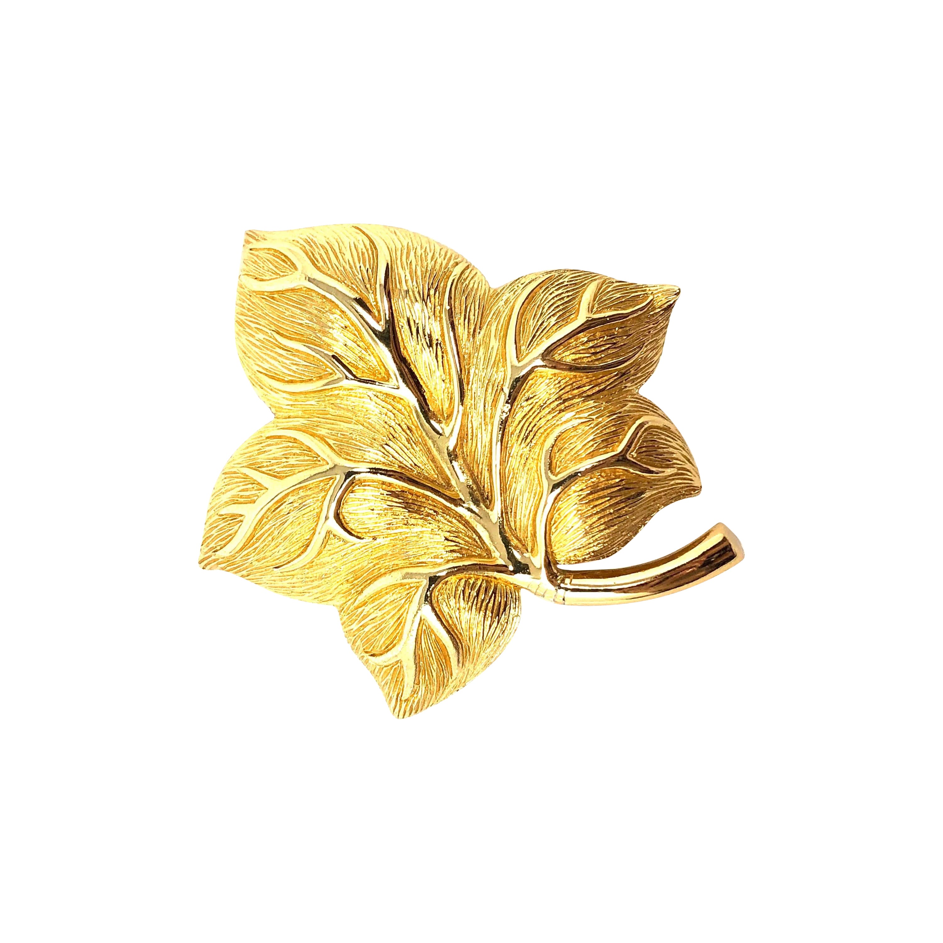 Christian Dior Gold Leaf Brooch For Sale