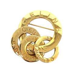 Celine Round 3 Circle Rings Gold Tone Brooch