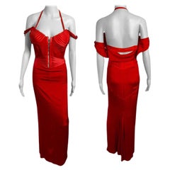 Tom Ford for Gucci F/W 2003 Runway Bustier Corset Silk Red Evening Dress Gown