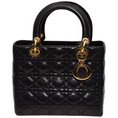 Christian Dior Quilted Lady Dior Black Satchel