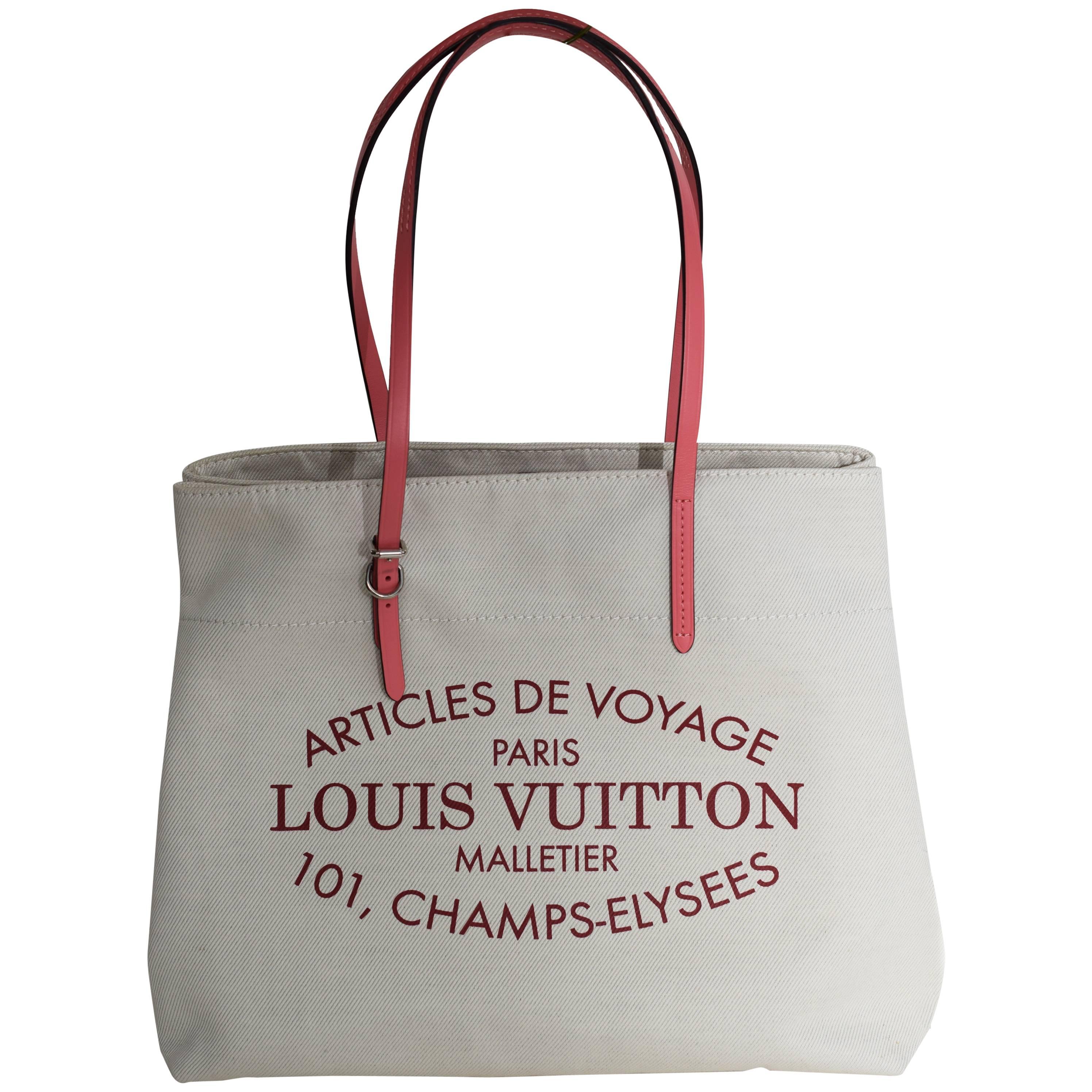 LOUIS VUITTON Coral Cotton Canvas Articles De Voyage Cabas Mm White /Pink Tote B For Sale