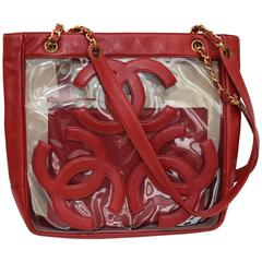 Chanel RARE Clear Vinyl Leather Red Tote Bag
