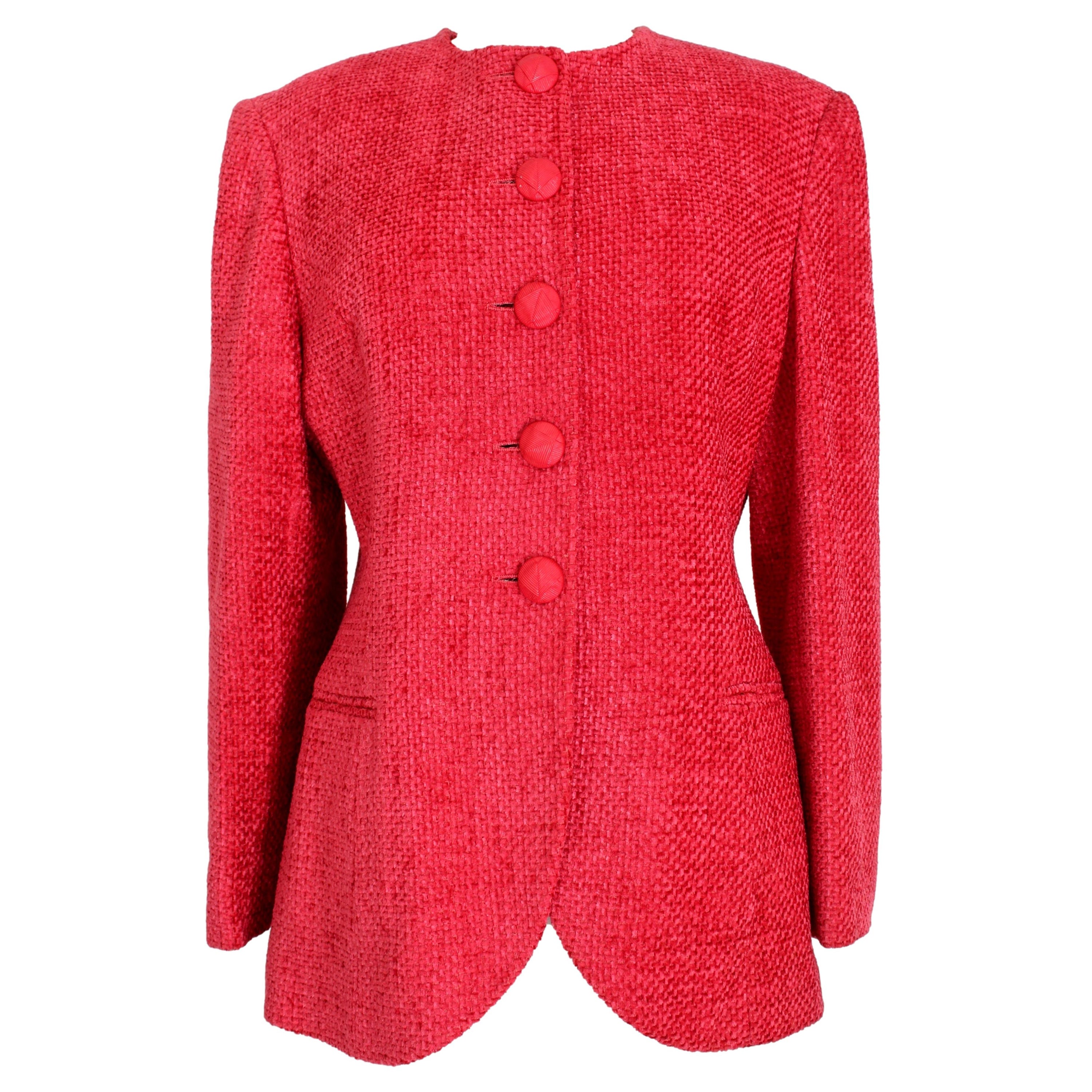 Christian Dior Boutique Red Wool Boucle Evening Blazer 1980s