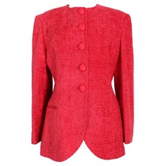 Vintage Christian Dior Boutique Red Wool Boucle Evening Blazer 1980s