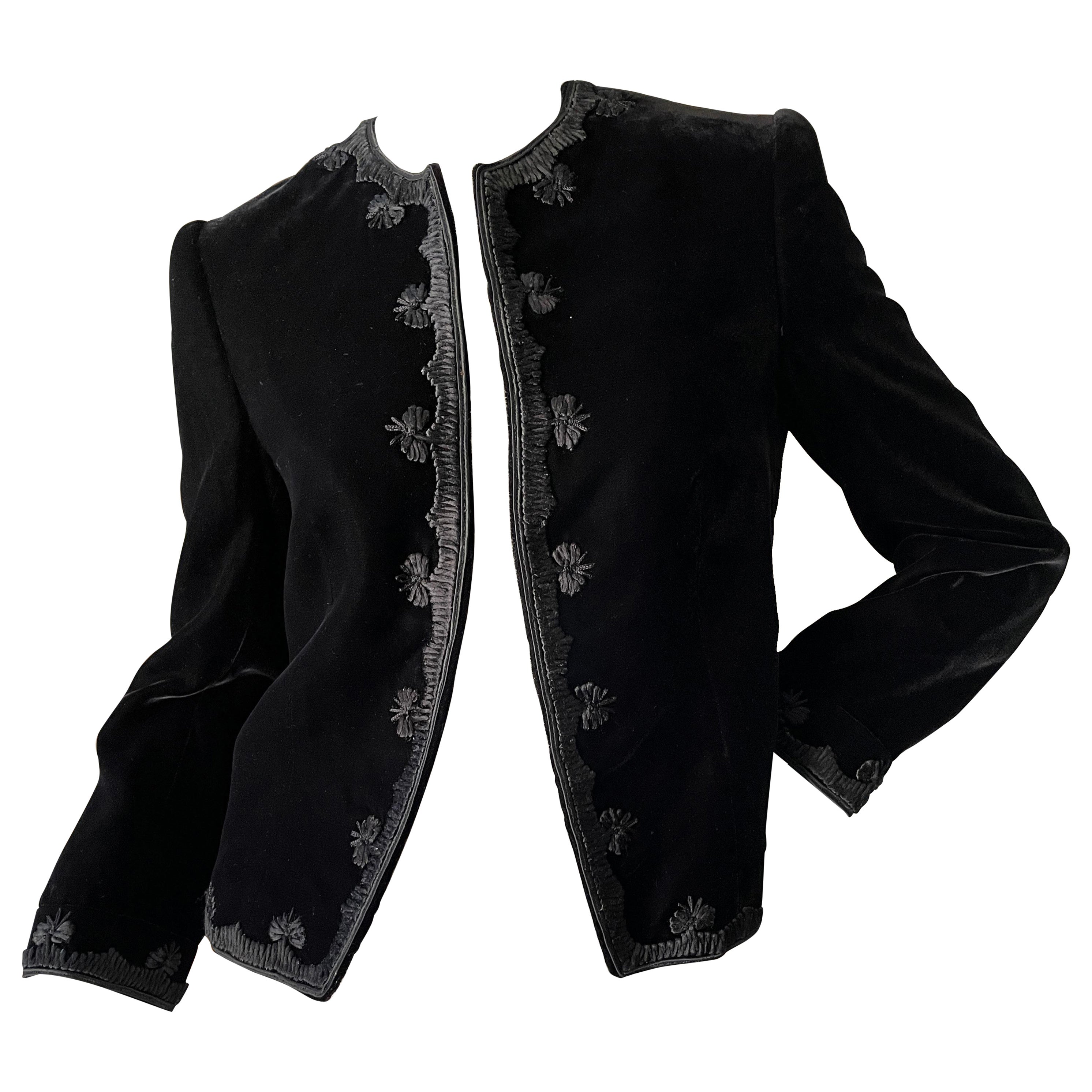 Jean-Louis Couture 1960's Black Velvet Jacket with Embroidered Details For Sale
