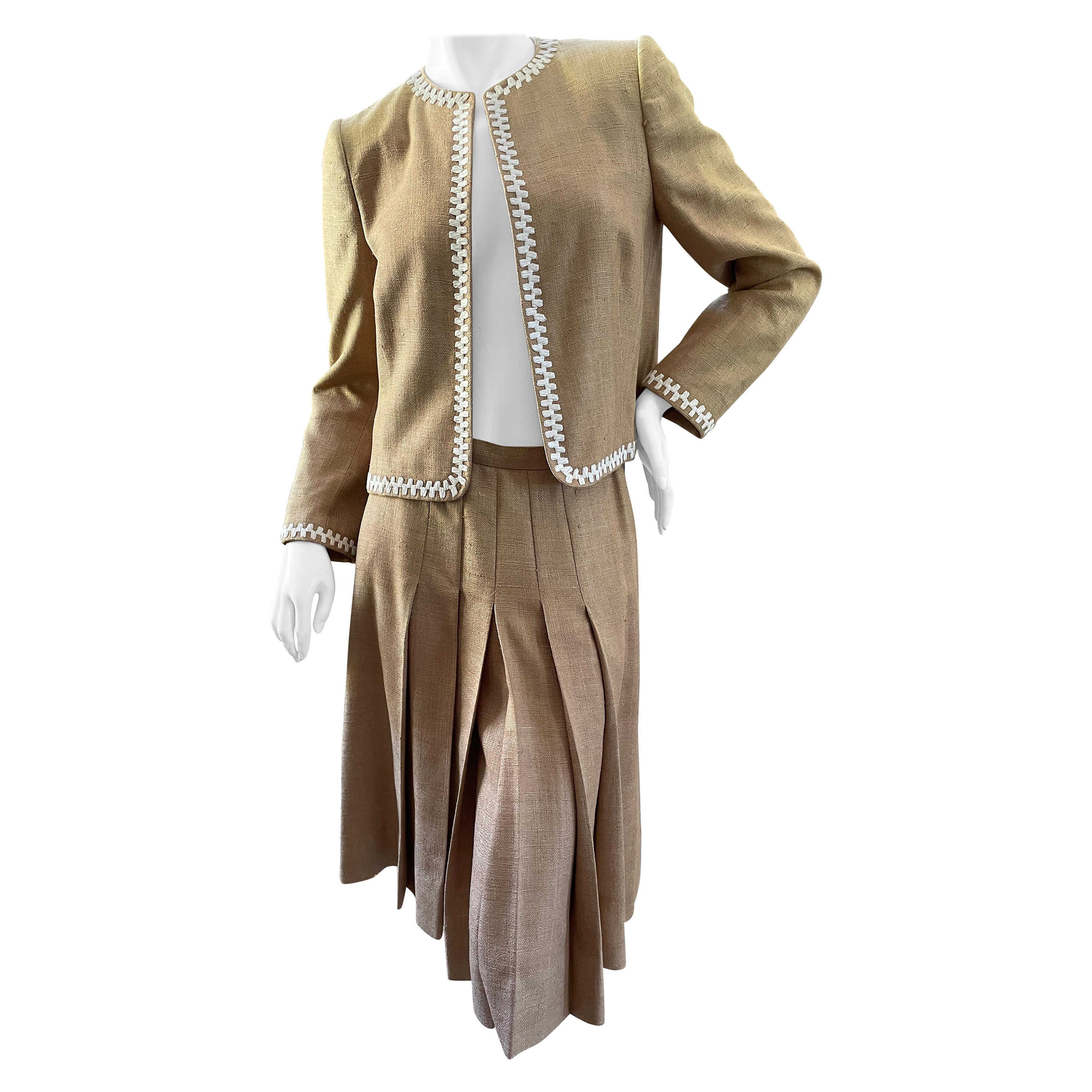 Jean-Louis Couture 1960's Silk Skirt Suit with Embroidered Details For Sale