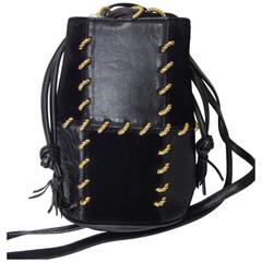 Retro Salvatore Ferragamo black leather mini shoulder purse with drawstrings