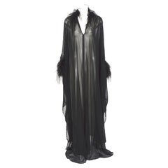 Loris Azzaro couture vintage black silk feather & chains details caftan dress