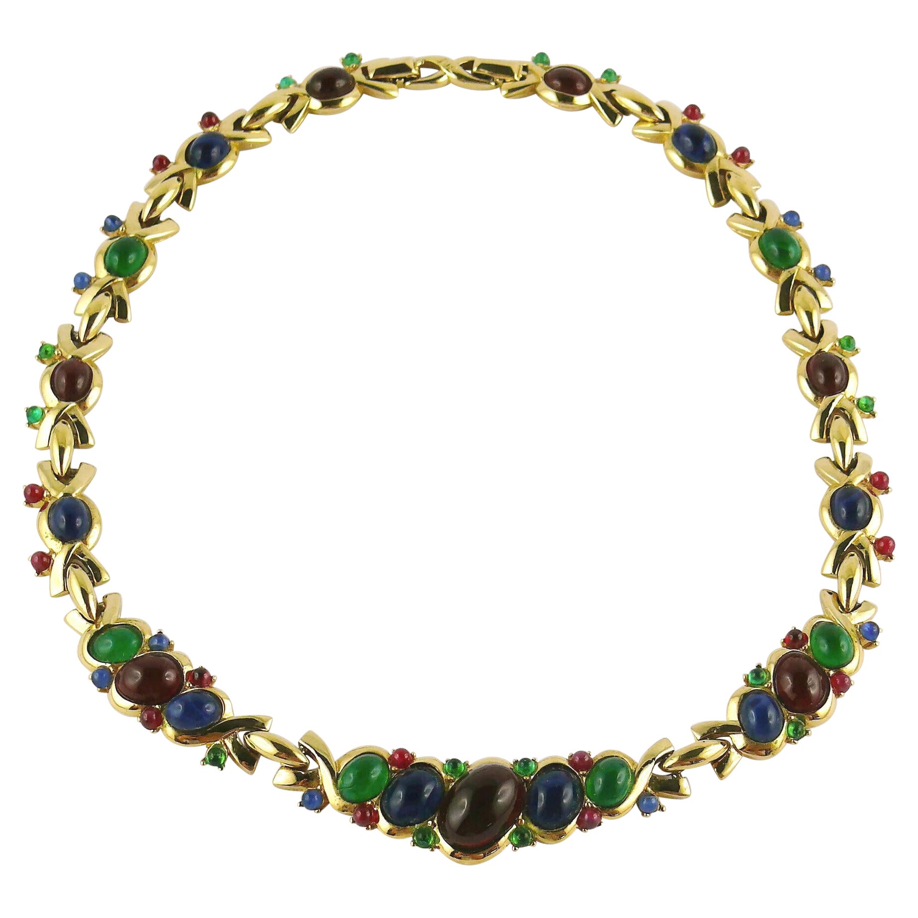 Halskette aus mehrfarbigem Glas mit Cabochon von Nina Ricci im Vintage-Stil im Angebot