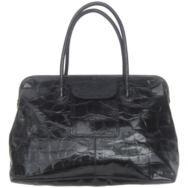 Furla Italy Black Embossed Leather Tote Style Handbag For Sale at 1stdibs