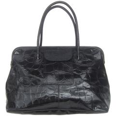 Furla Italy Black Embossed Leather Tote Style Handbag 12