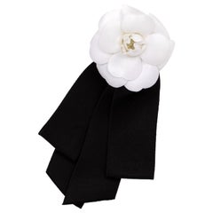 Chanel Camellia Bow Brooch Black/White