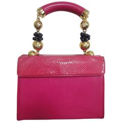 Retro Gianni Versace pink calf leather and genuine snakeskin handbag
