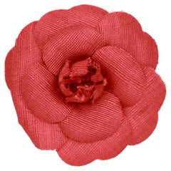 Chanel large red fabric camellia brooch