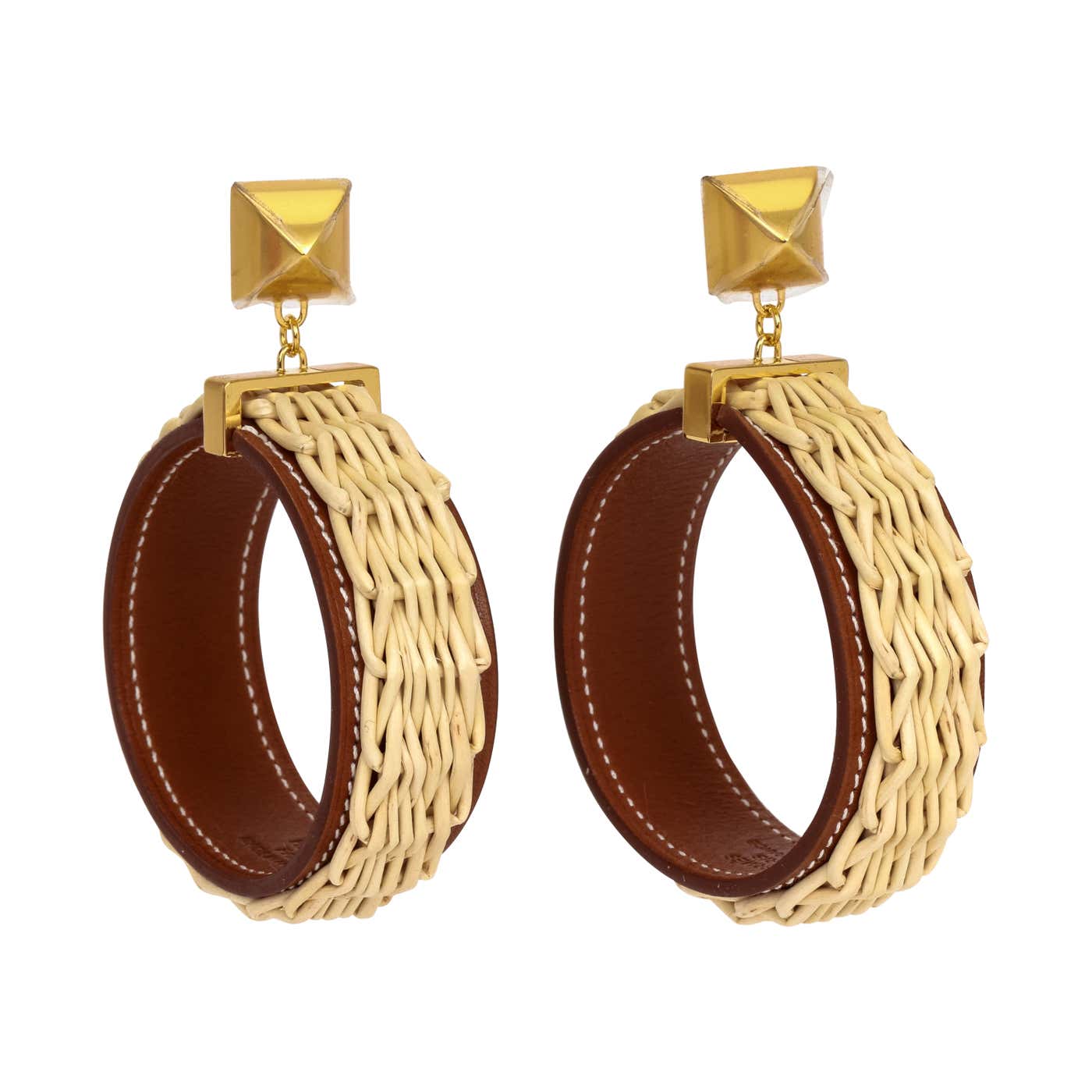 HERMES Wicker Swift Medor Picnic Earring with Box For Sale at 1stDibs