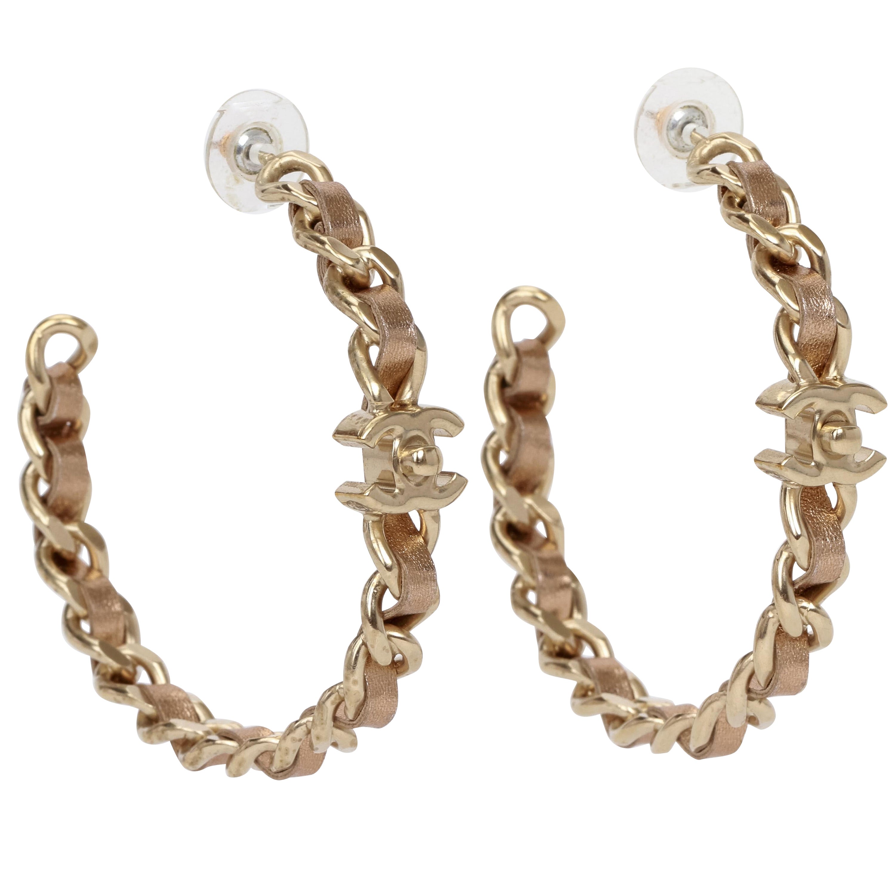 New Chanel Pierced Gold Hoop Earrings with Box