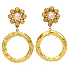 Retro Chanel Hammered Hoop Pearl Clip Earring