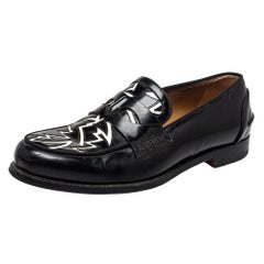 Christian Louboutin Black/White Patent Leather Slip On Loafers Size 41