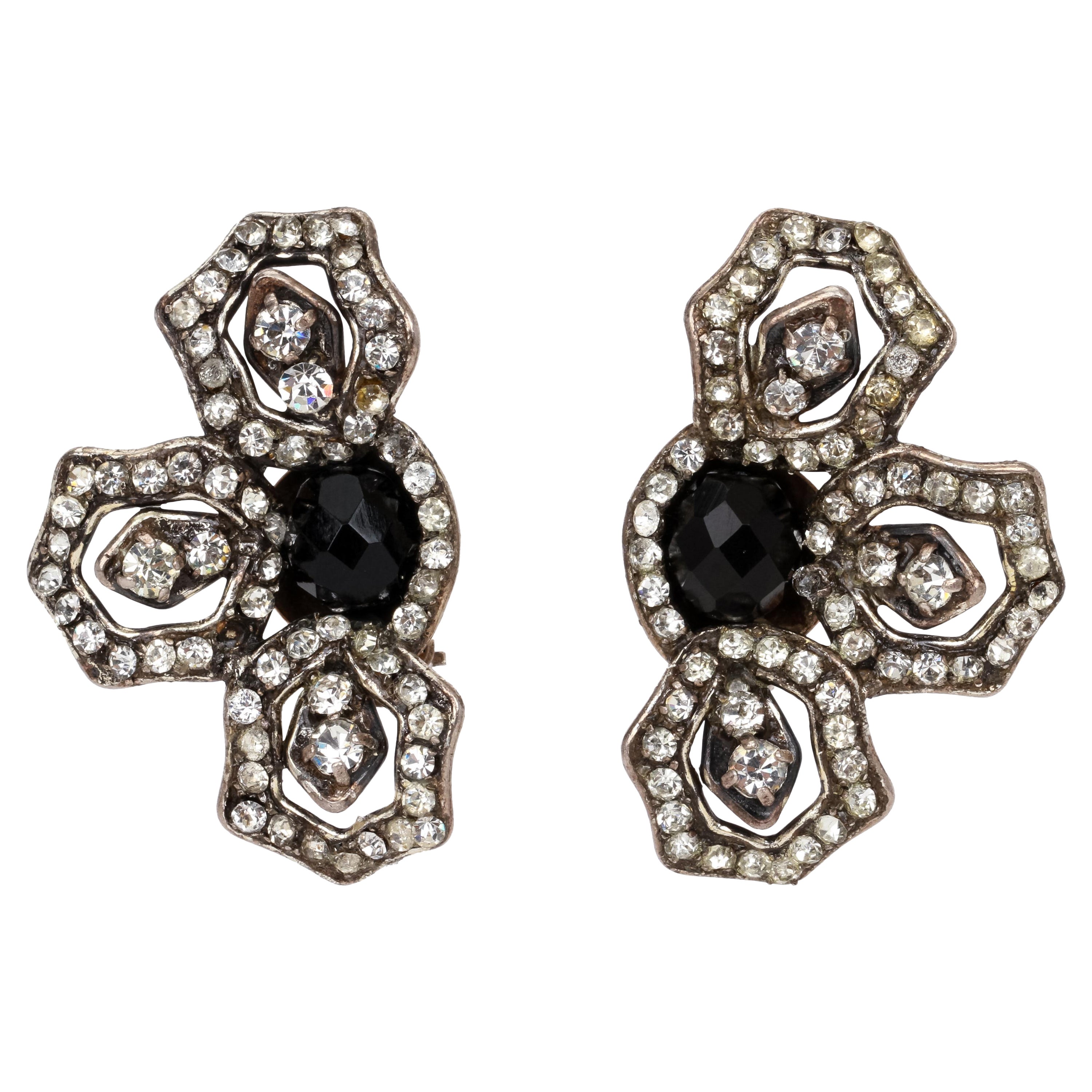 1990's Chanel Floral Rhinestone Earrings For Sale