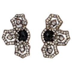1990's Chanel Floral Rhinestone Earrings