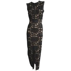 GEOFFREY BEENE Black Floral Print Nude Illusion Gown with Zip Front