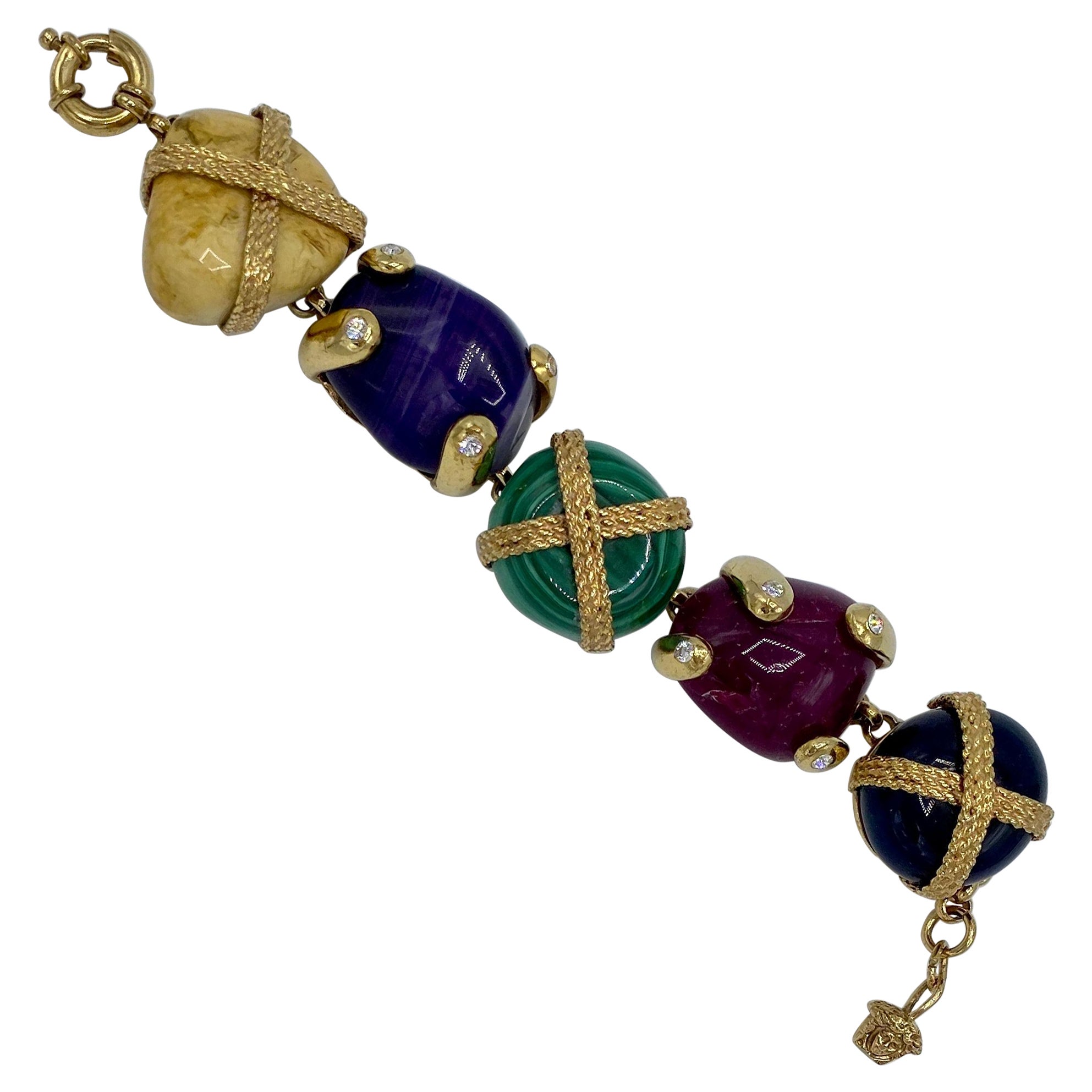 S/S 2003 Gianni Versace by Donatella Runway Gold Tone Multi Stone Bracelet