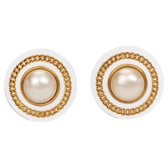 1970's Chanel Gold Chain & Pearls Clip Earrings