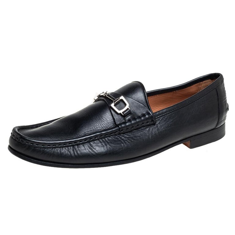 Gucci Black Leather Slip On Loafers Size 46 at 1stDibs
