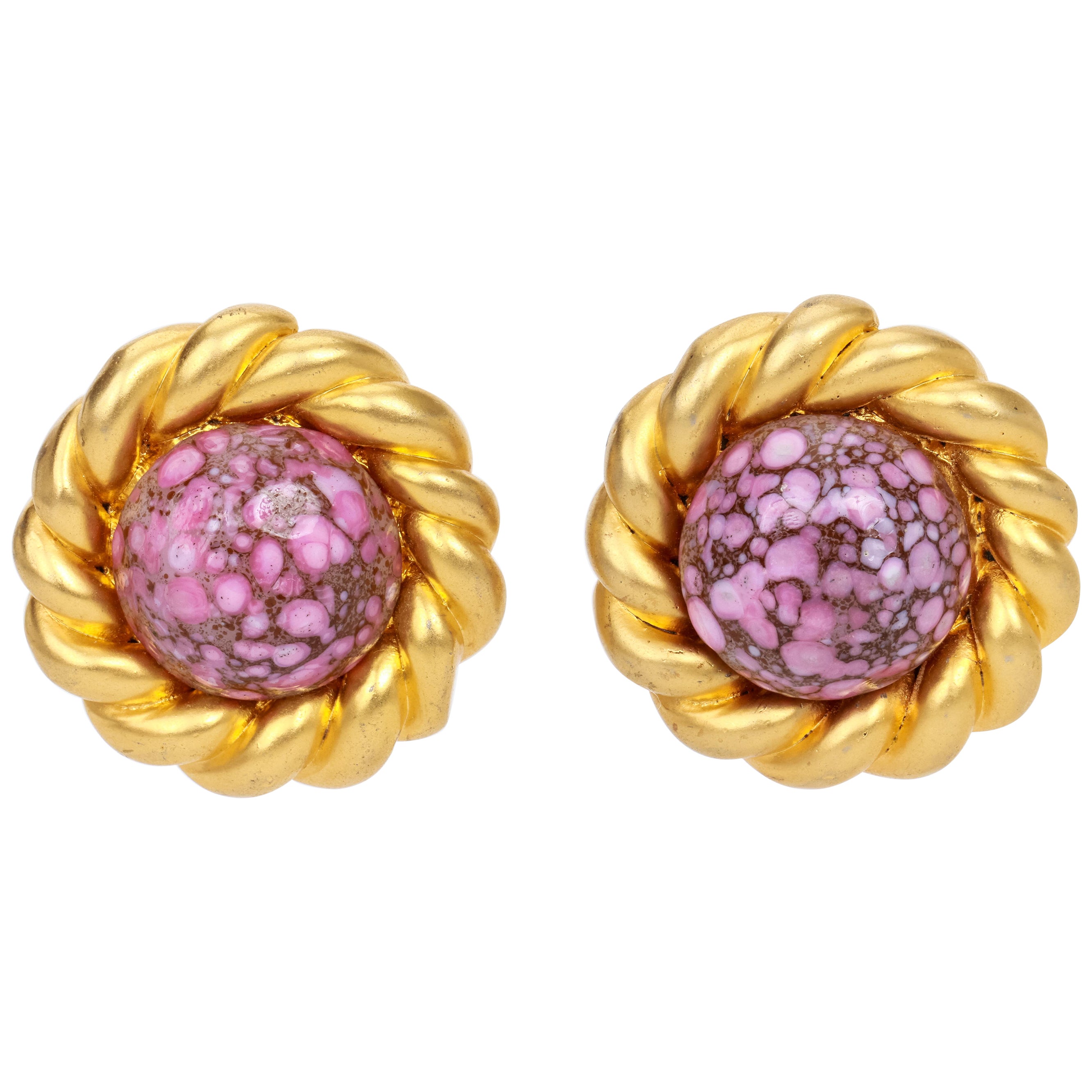 1970's Vintage Chanel  Runway Pink Gripoix Clip Earrings