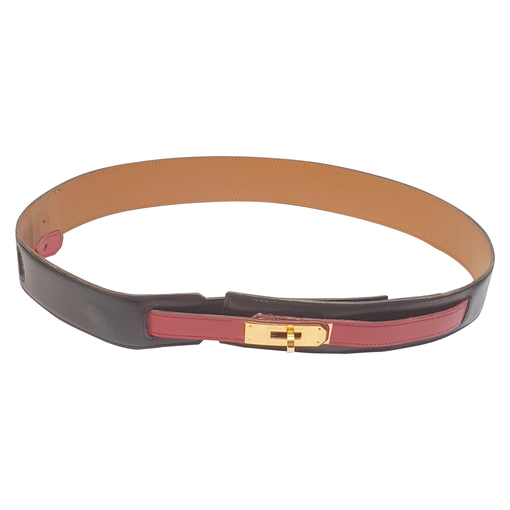 Hermes Kelly Women's Belt Black Epsom Leather Gold Hardware at 1stDibs