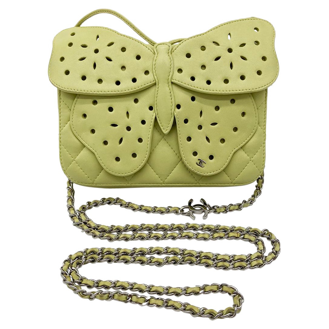 Chanel Lime Green Butterfly Classic Flap Bag For Sale At 1Stdibs