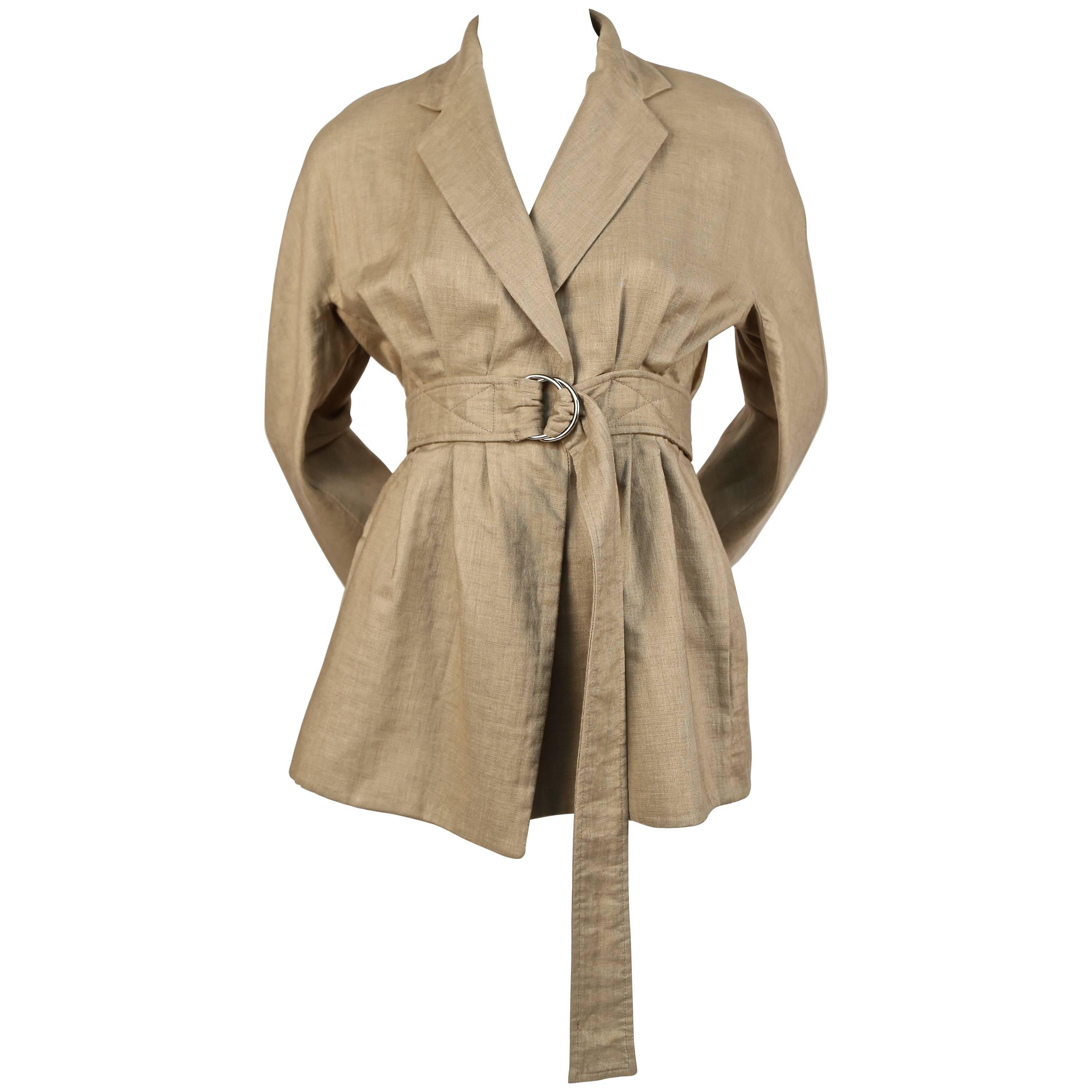 CELINE by Phoebe Philo tan linen jacket with high waist belt