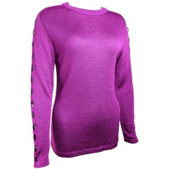 Retro 90s Claude Montana Purple Wool Patent Leather Trim Sweater 