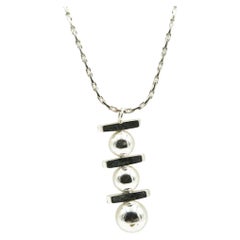 1960s Les Bernard Abstract Geometric Ball Drop Pendant Necklace Silver Toned