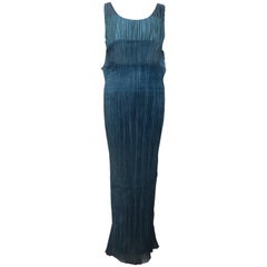 Issey Miyake Blue Pleated Maxi Dress 