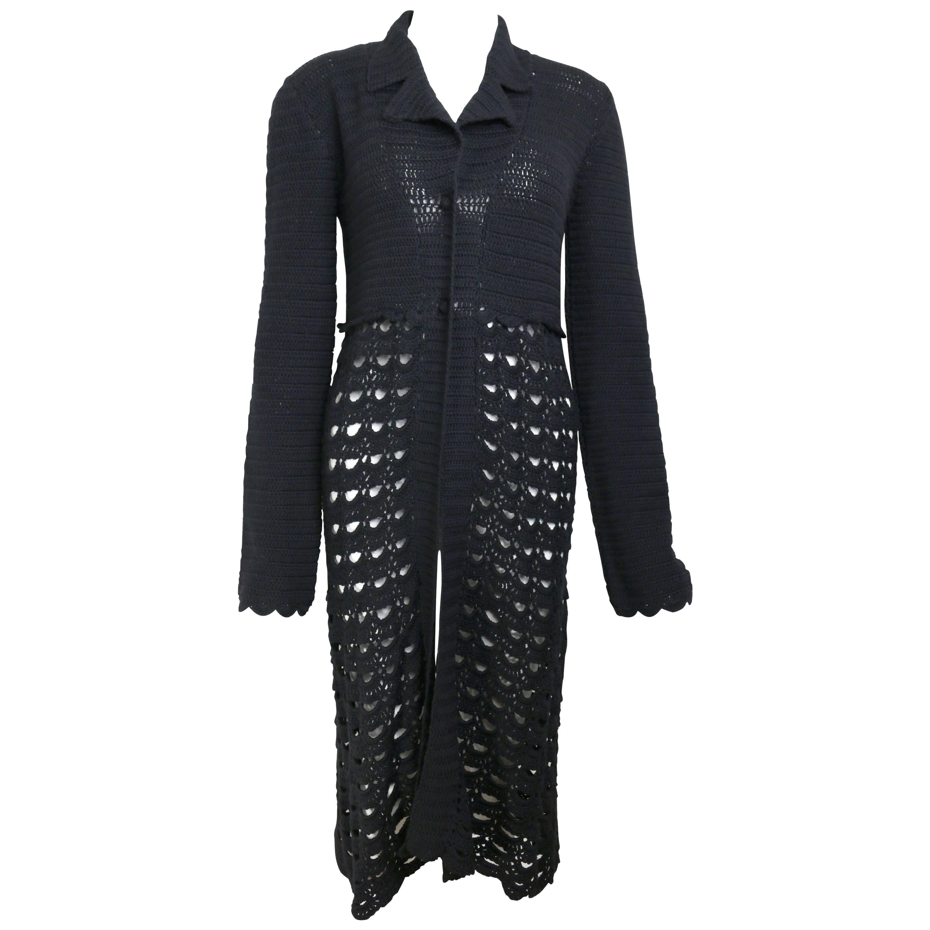 Dolce & Gabbana Black Wool Knitted Long Coat 