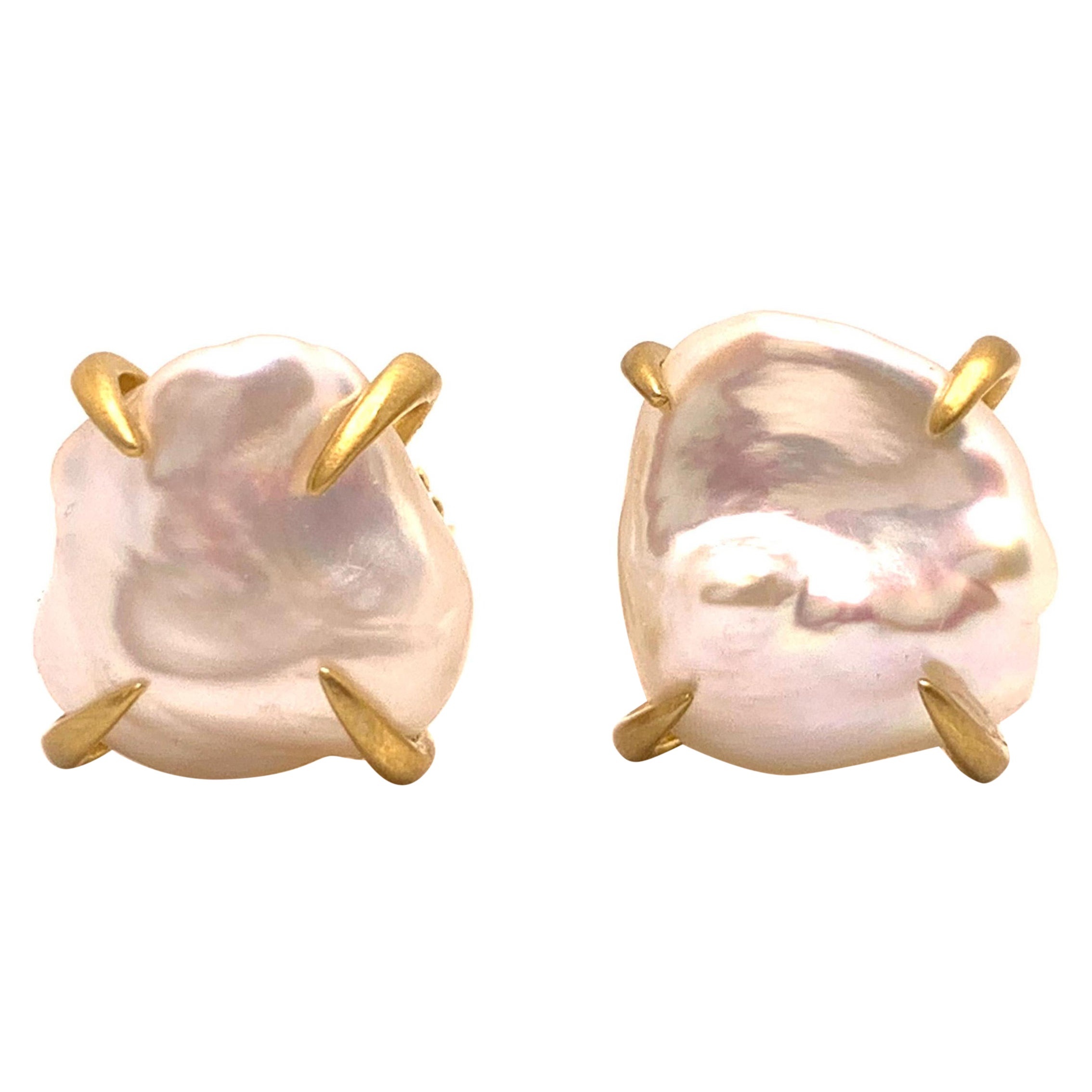 Lustrous Pair of White Baroque Pearl Vermeil Stud Earrings